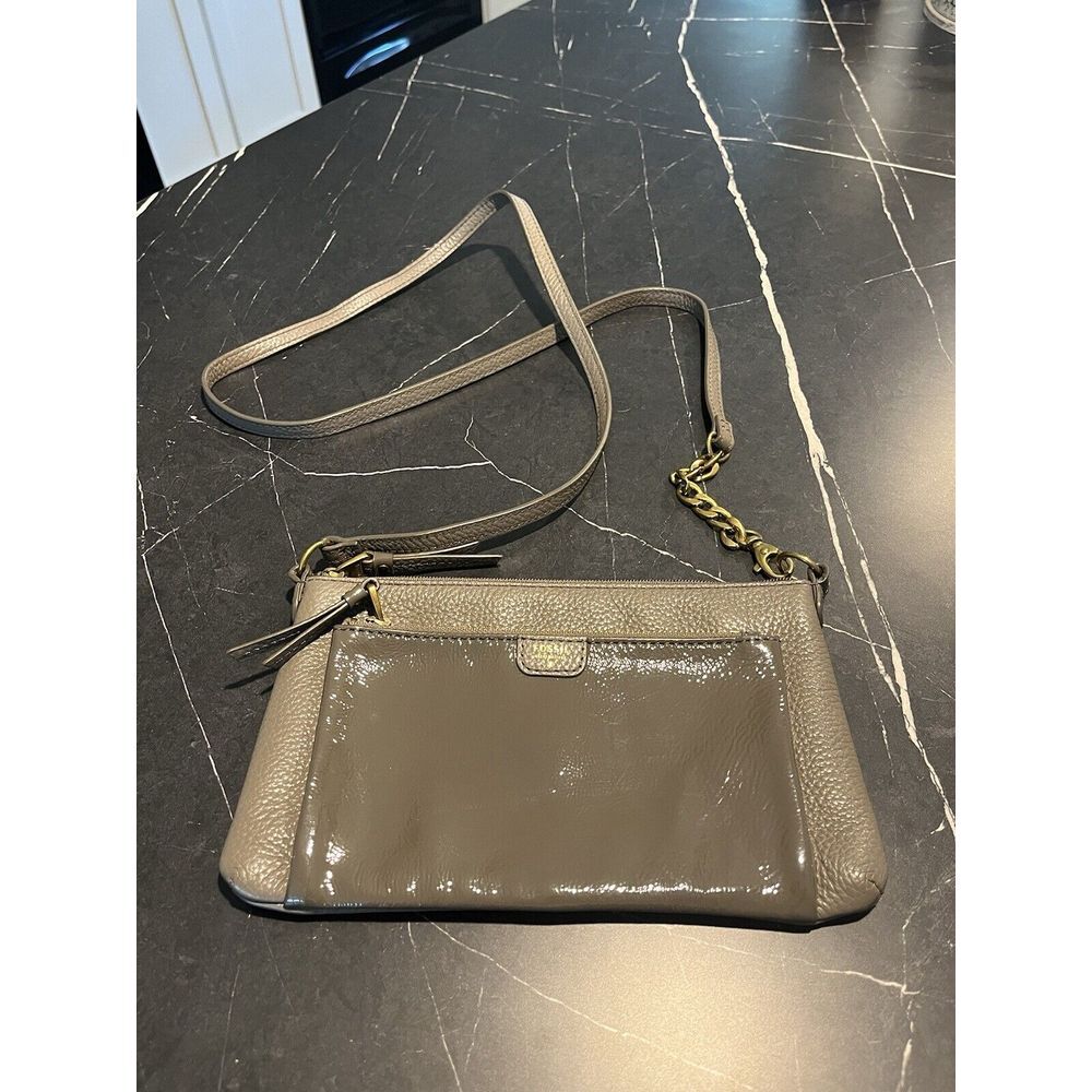 Fossil Purse Taupe Leather Crossbody Gold Accents